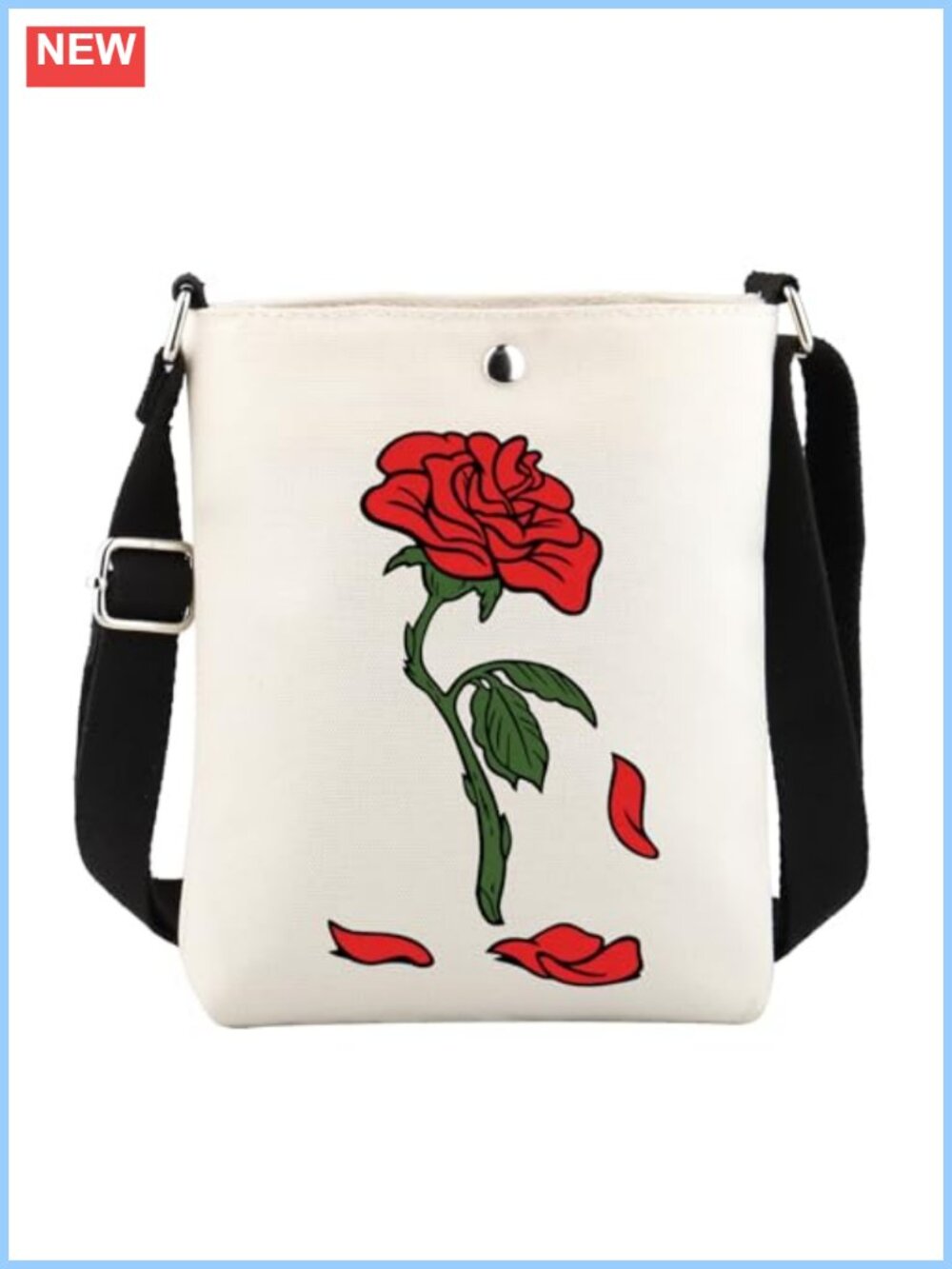 Canvas Crossbody Bag Adjustable Strap Double-Sided Print Magnetic Buckle